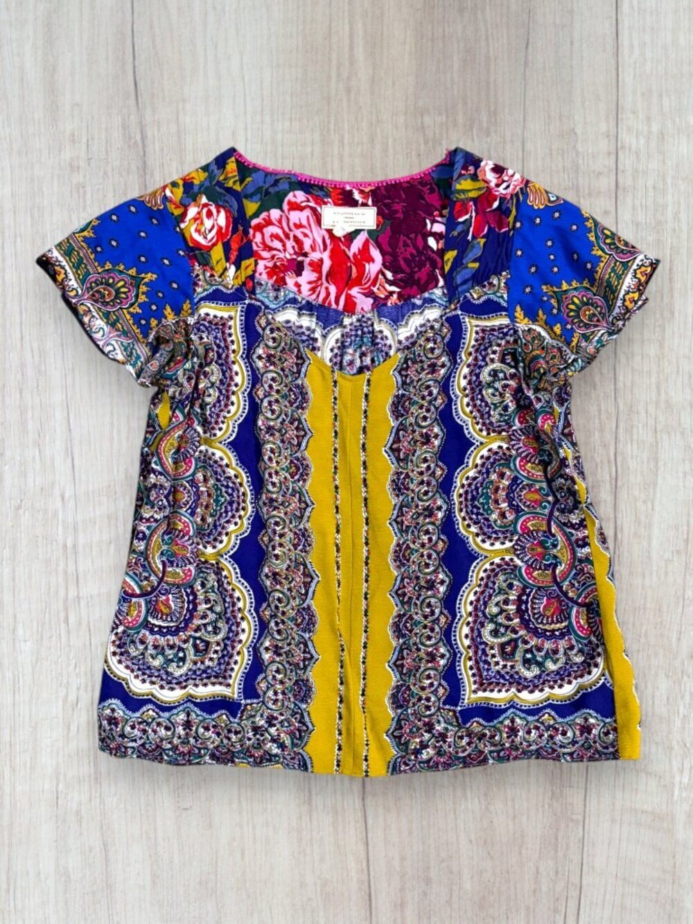 Moulinette Soeurs Teresita Floral Scarf Print Anthropologie Blouse Size 6 Boho